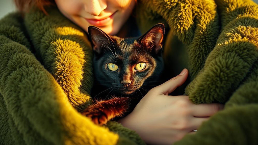 cuddling a black cat